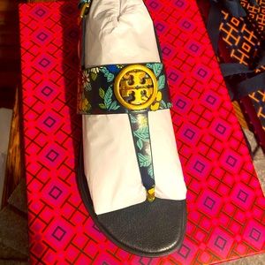 Tory Burch Black Floral Thong Sandals